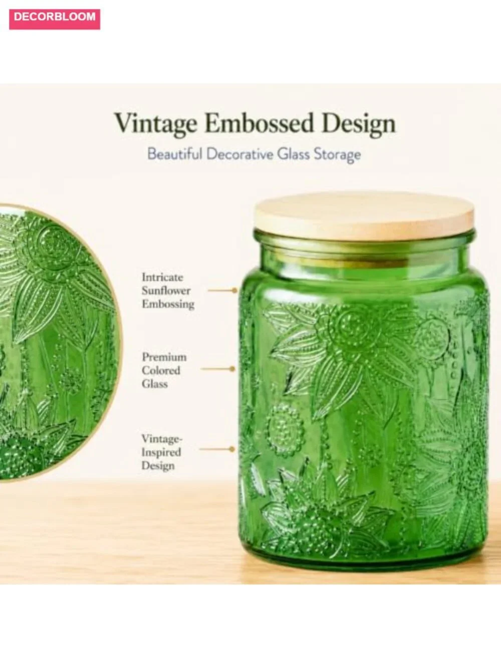 Set of 2 Glass Jars with Lids Vintage Storage Jars Kitchen Counter Pantry